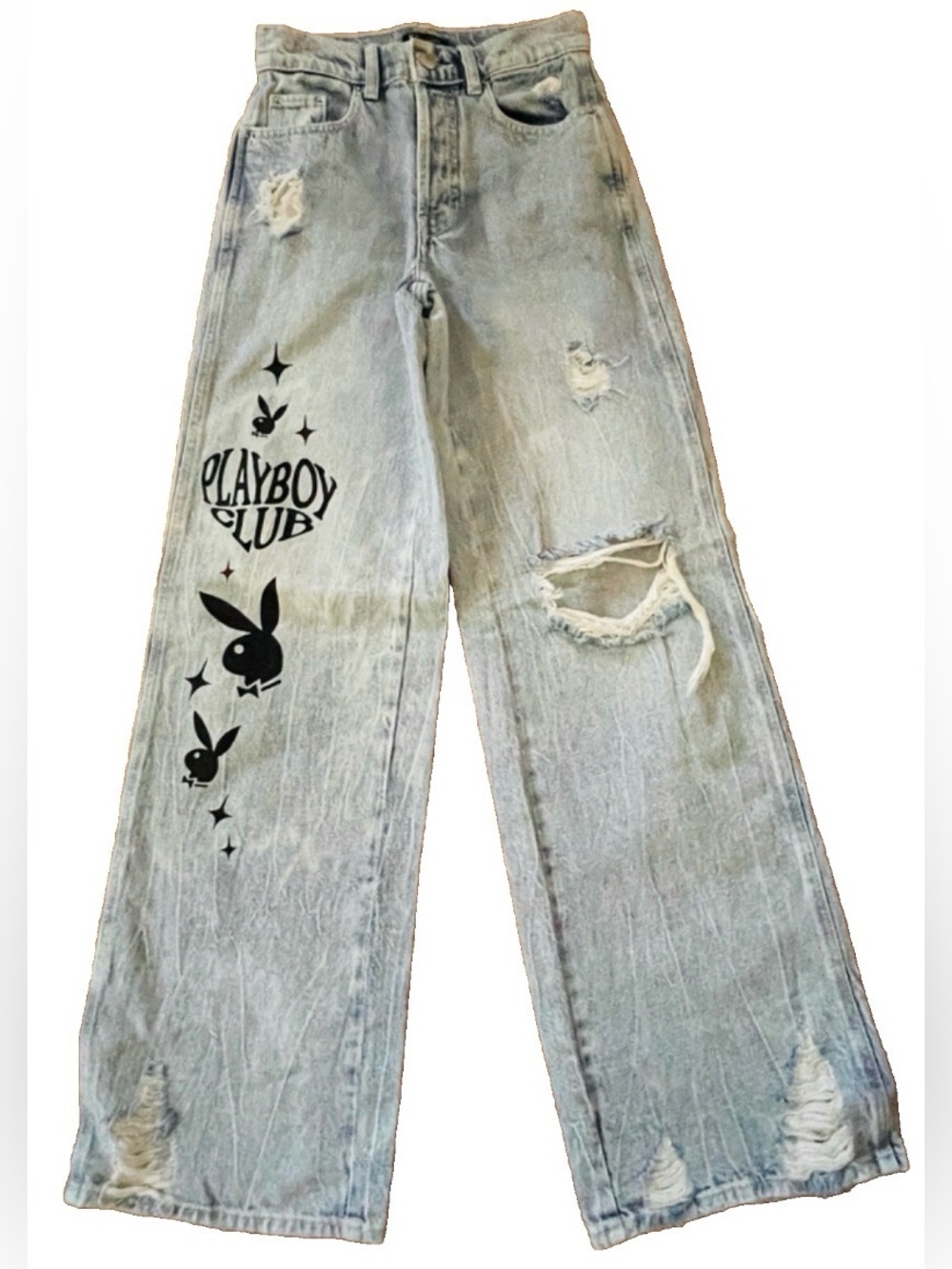 PLAYBOY by PACSUN Tattoo Graffiti JEANS Distressed High Waisted Baggy Jeans 23